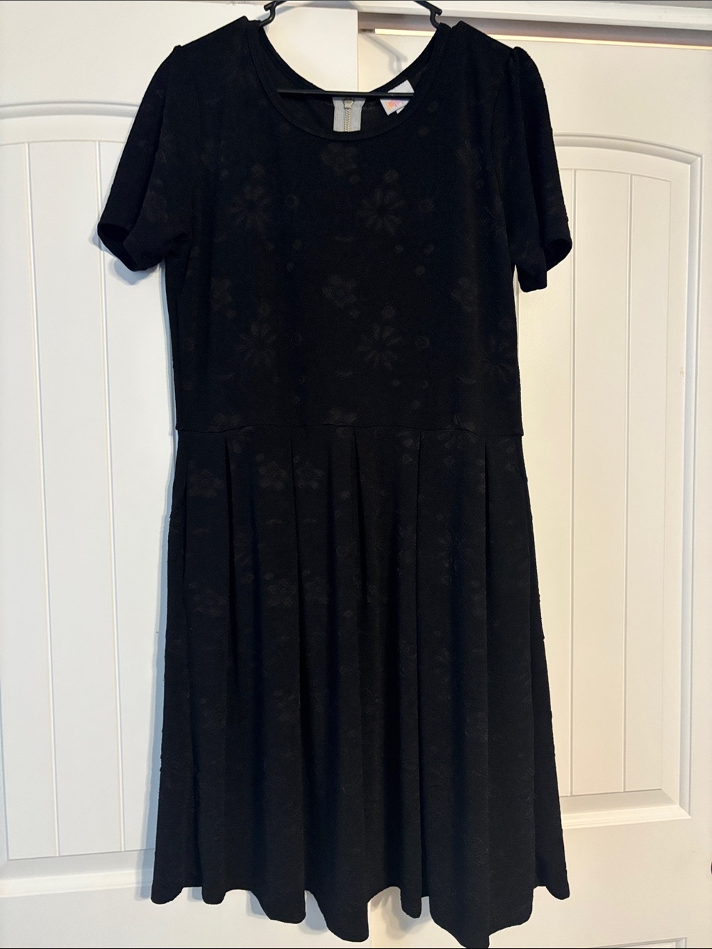 LuLaRoe Black Floral Jacquard Short-Sleeve Fit-and-Flare Dress